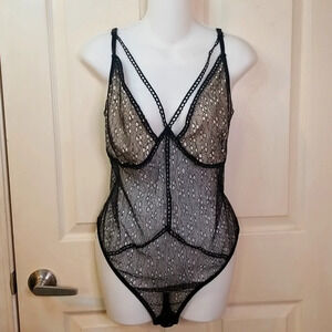 Sexy Sheer Lace Spaghetti Straps Sleeveless Bodysuit Black Size4X Plus Size
